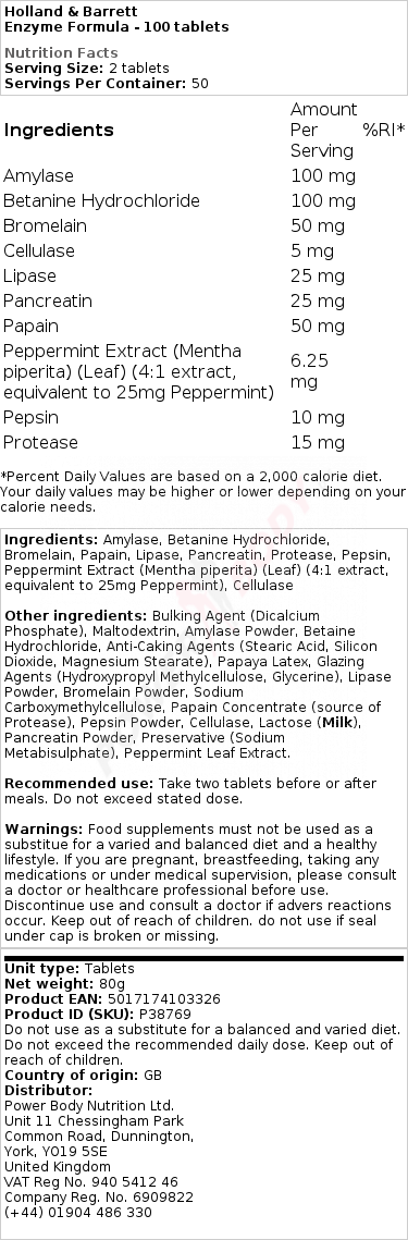 Enzyme Formula - 100 tablets